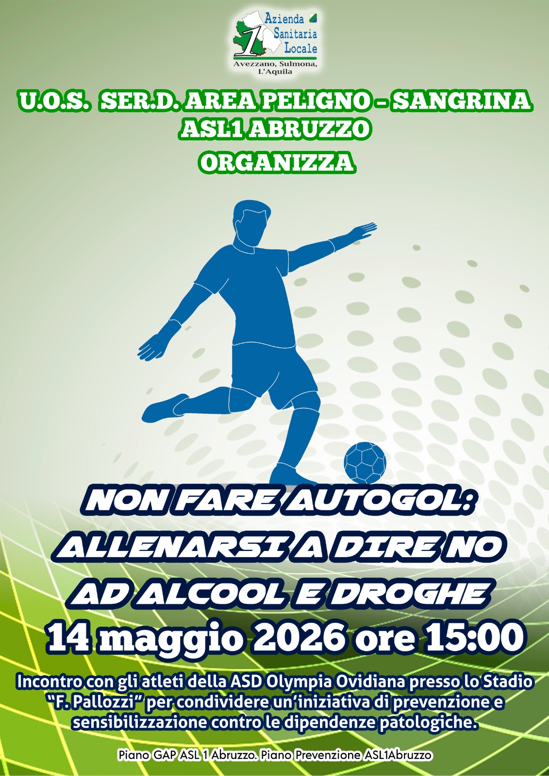 Dipendenze: la prevenzione si gioca allo stadio comunale di Sulmona